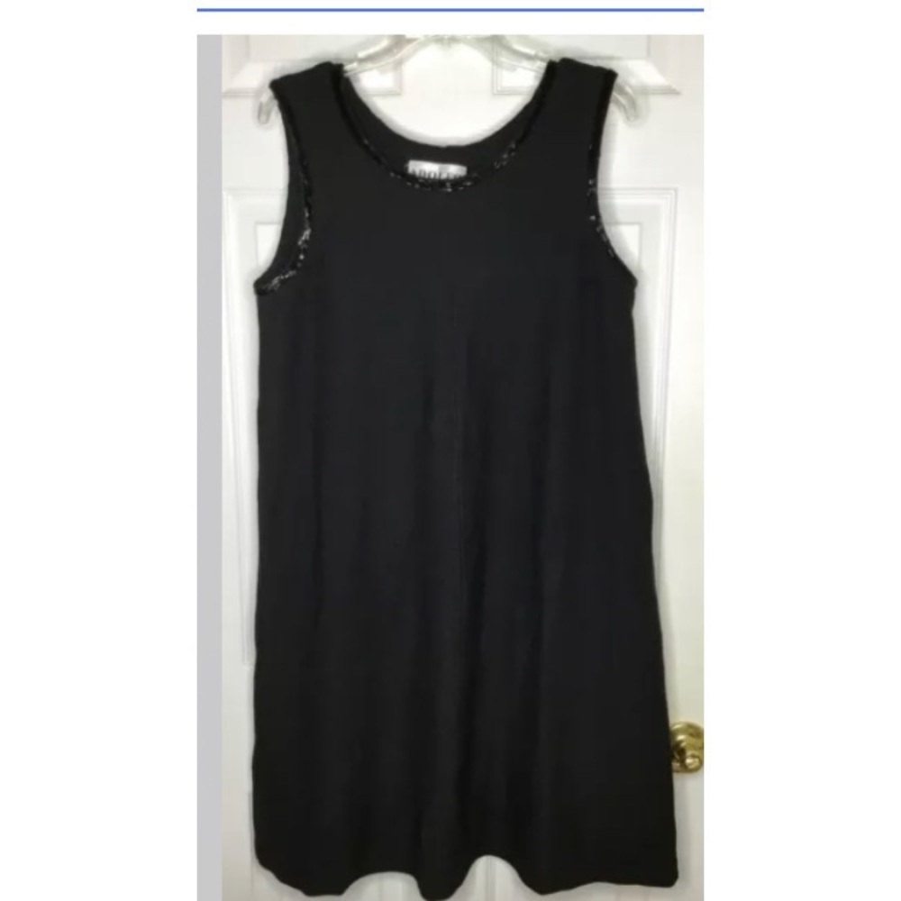 Vintage Women ADOLFO NEW YORK Black Knit Bead Trim Sleeveless Dress Sz XL